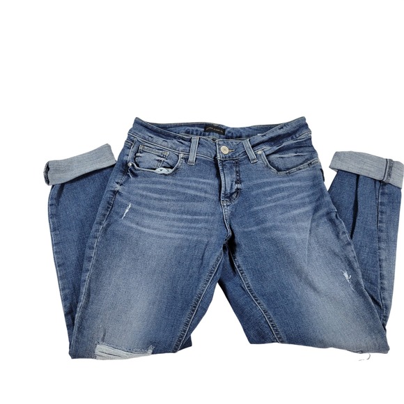 Silver Jeans Girlfriend Jeans Distressed Medium Wash Denim Cuffed Women's 29 - Picture 1 of 10